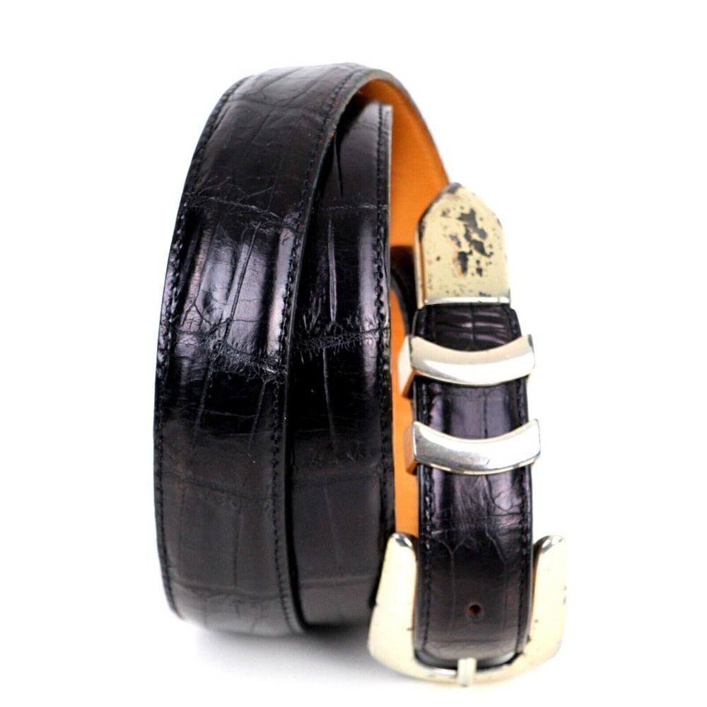 Onyx CROCO BLACK GENUINE LEATHER 1 1/8"Wd CASUAL DRESS MEN'S BELT Sz 42 (I17